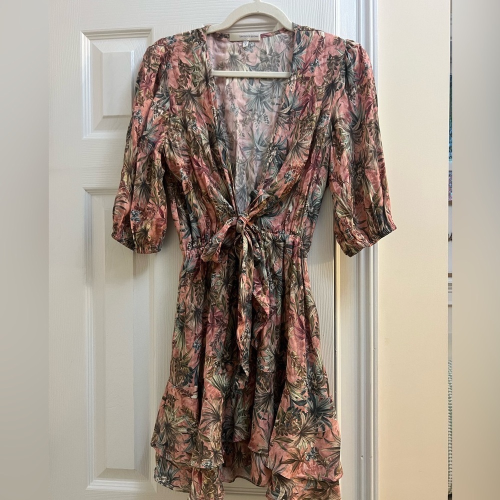 Lavender brown mauve floral dress size S